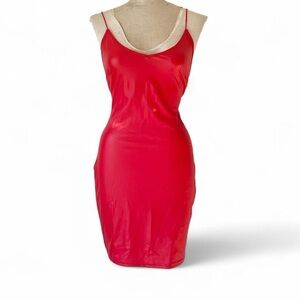 Ellie & Kate Red Faux Leather Mini Slip Dress – Y2K Bodycon Party Dress (NWT)